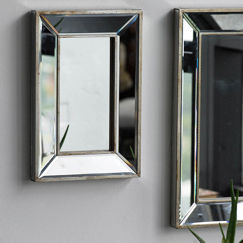 Silver Rectangle Mirror w/Mirrored Frame