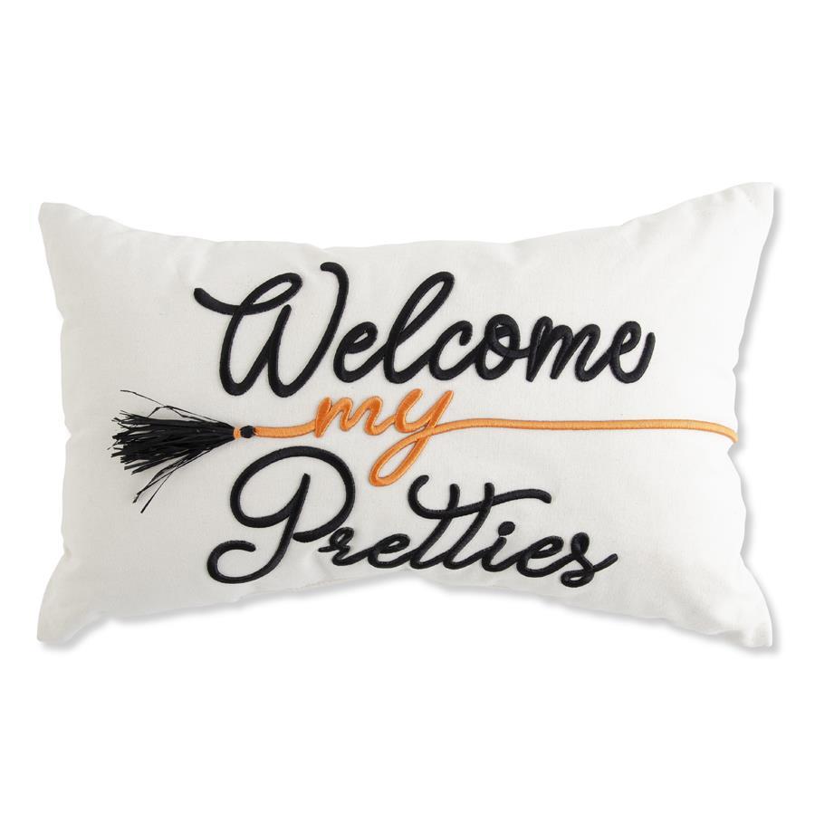 “Welcome My Pretties” Embroidered Halloween Pillow