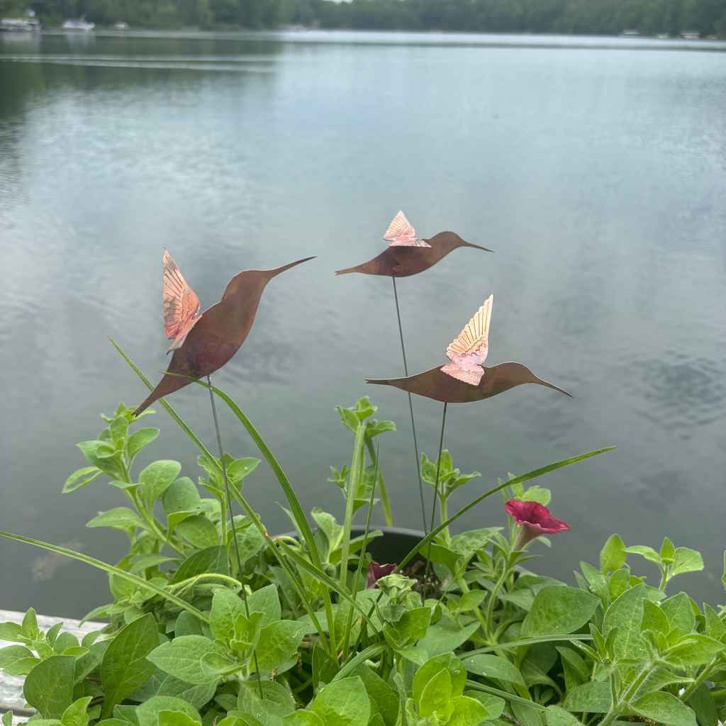 Copper Hummingbirds Stake