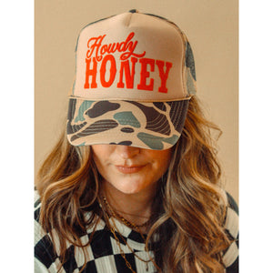 Howdy Honey | Western Trucker Hat - Tan/Brown