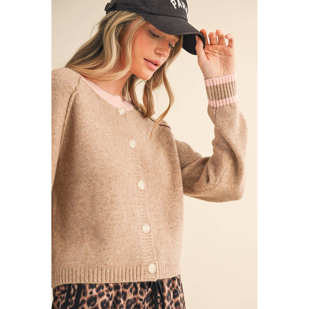 &MERCI - TWO TONE SWEATER CARDIGAN MSW11246: CHOCOLATE BROWN / M