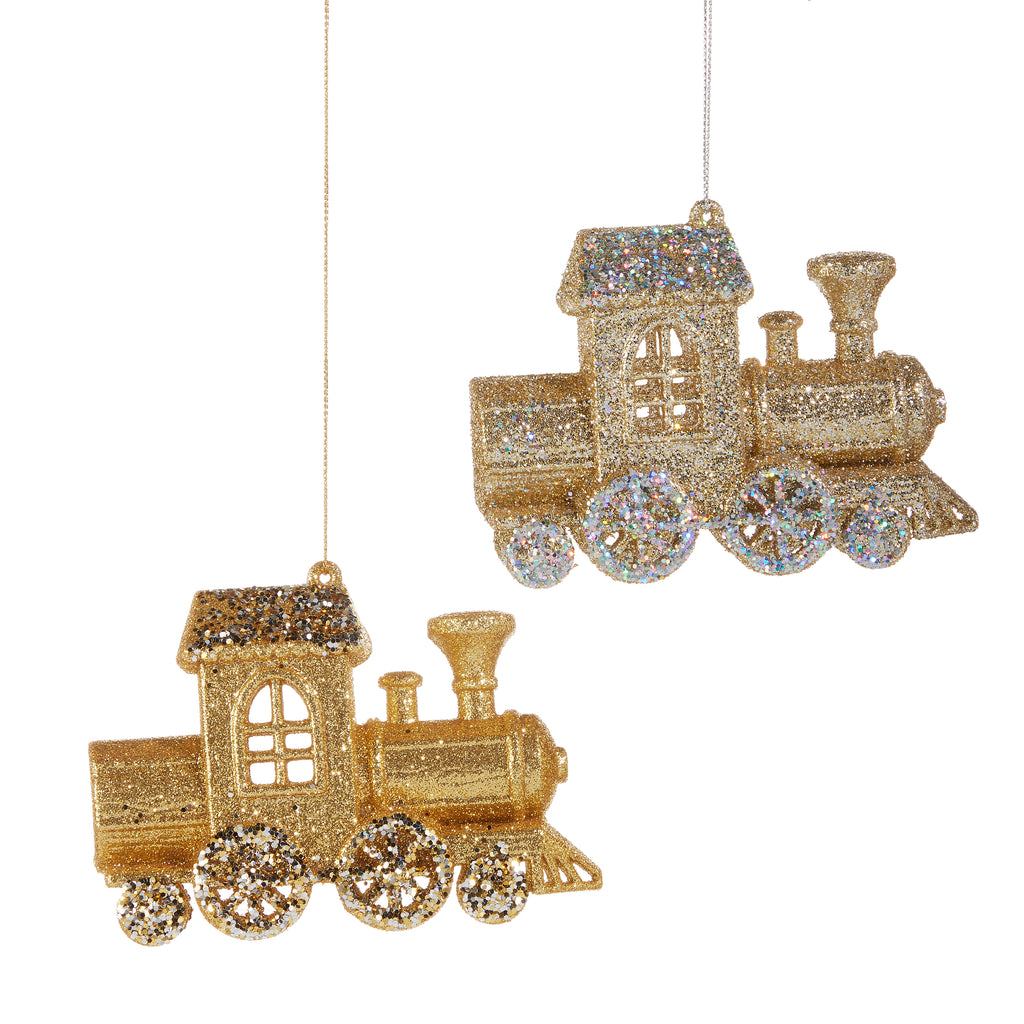 Gold Glittered Train Ornament
