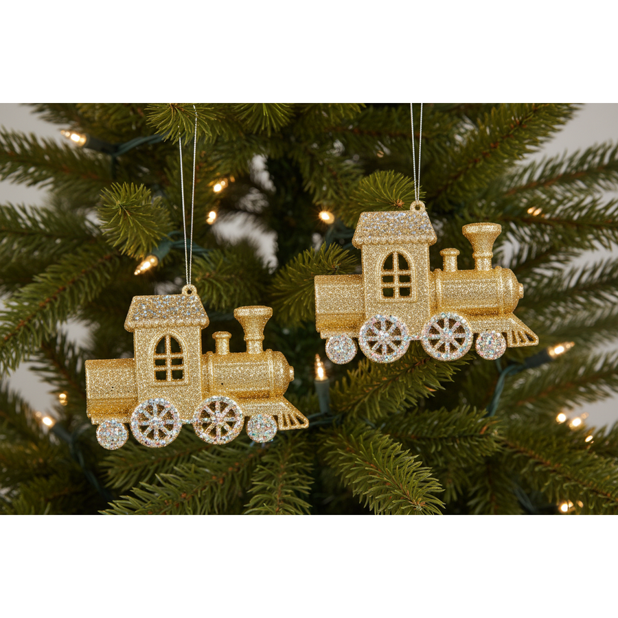 Gold Glittered Train Ornament