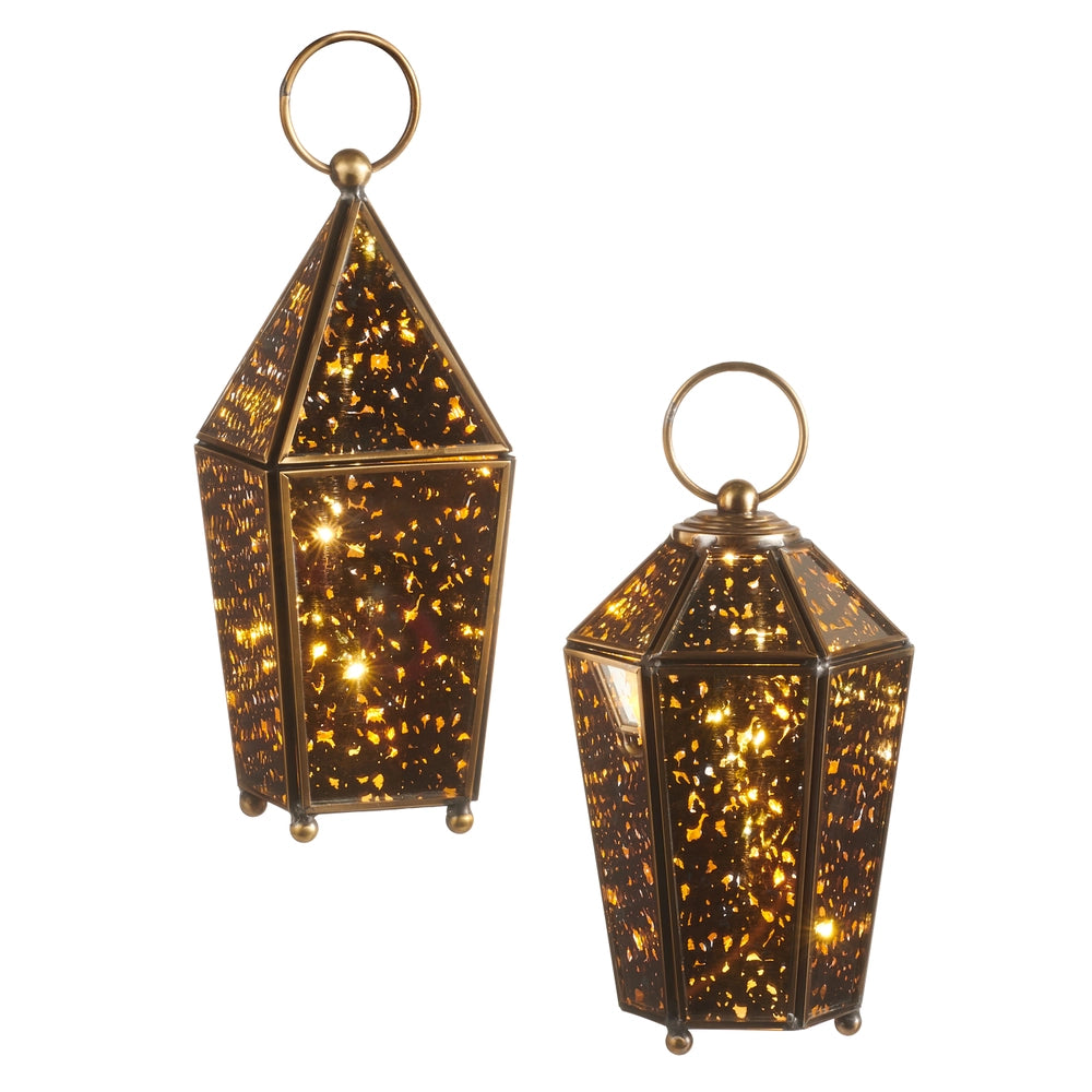 Lighted Antiqued Glass Lantern Ornament
