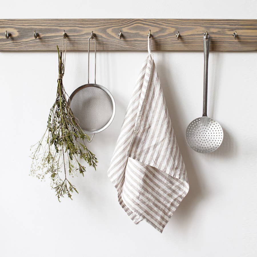 Linen Kitchen Towel | Natural & White Stripes