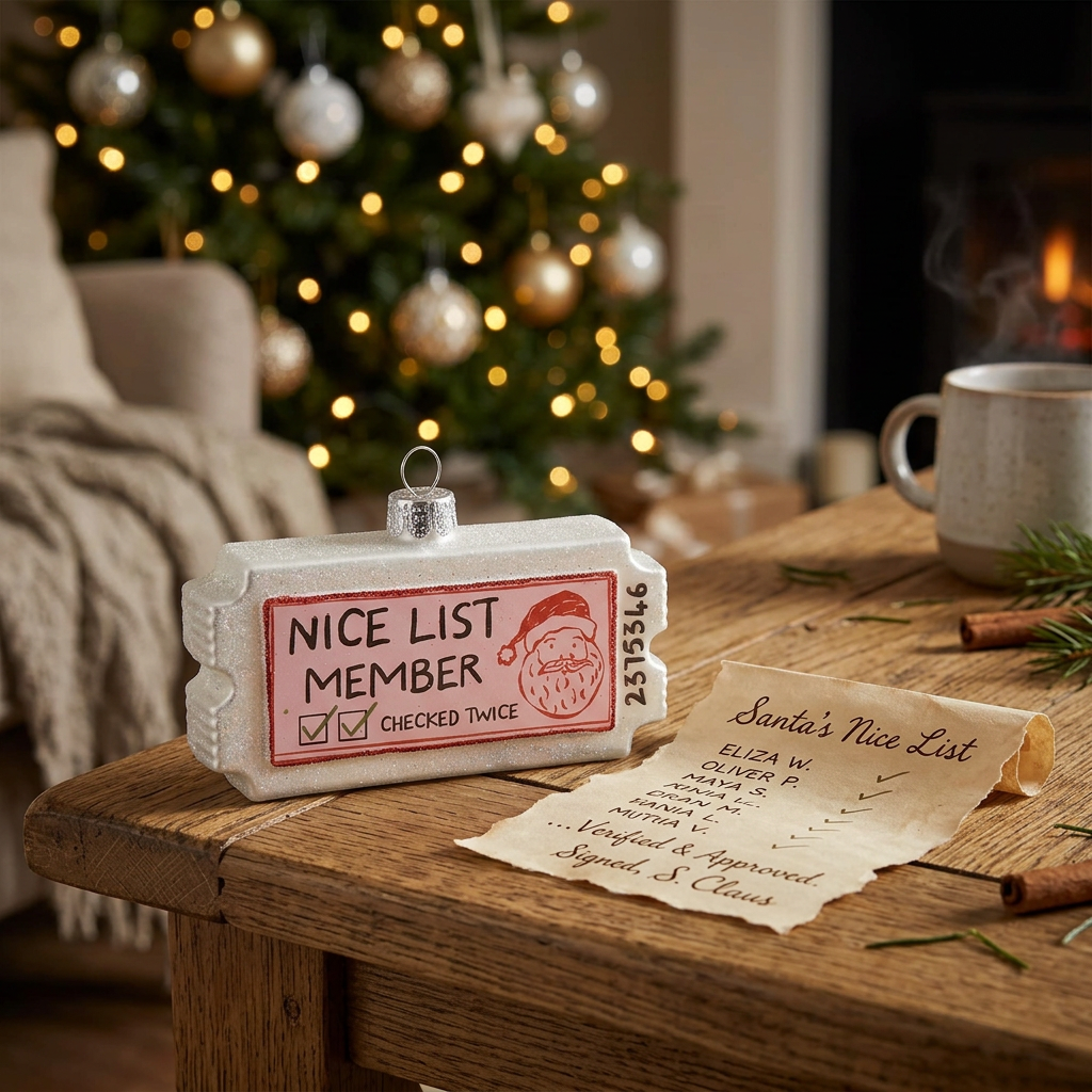 Nice List Ticket Glass Ornament