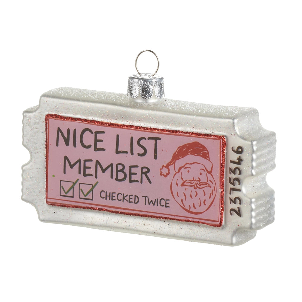 Nice List Ticket Glass Ornament