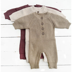 Harper Baby Knit Romper Jumpsuit | Tan