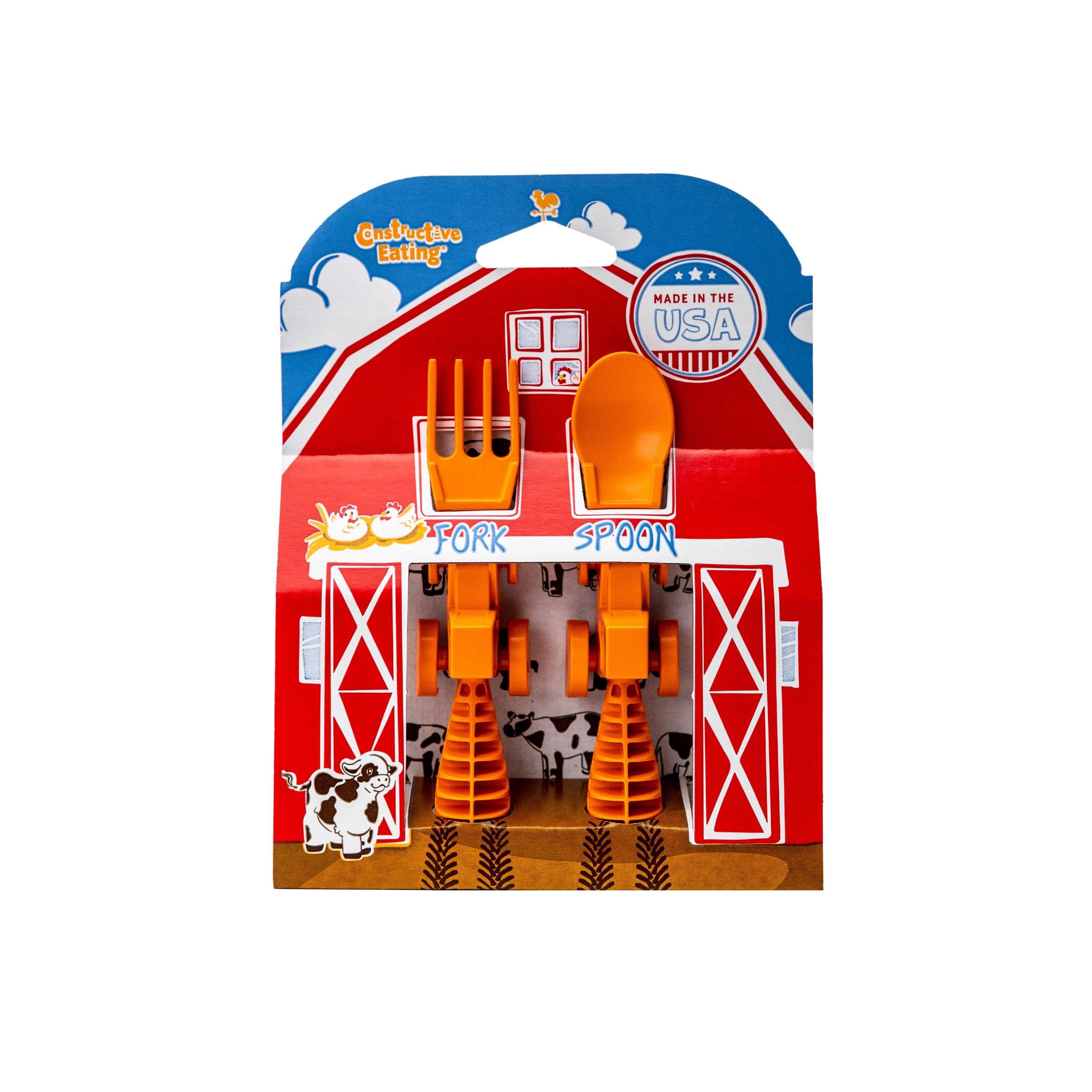 Constructive Eating - Set of 2 Tractor Utensils: Blue