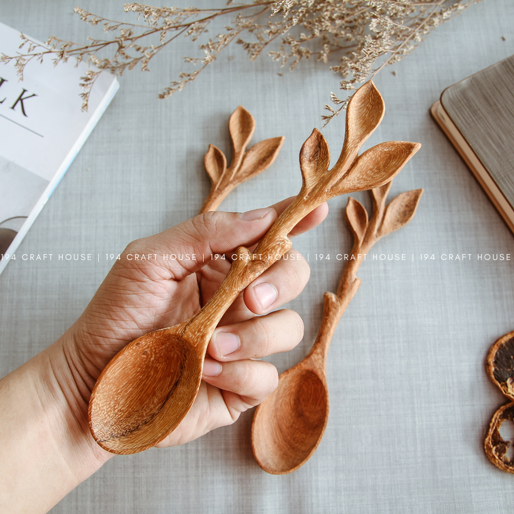 Wooden Spoon w/Artisan Leaf Handle