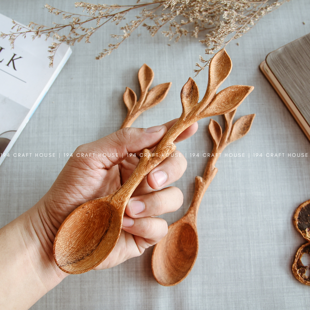 Wooden Spoon w/Artisan Leaf Handle