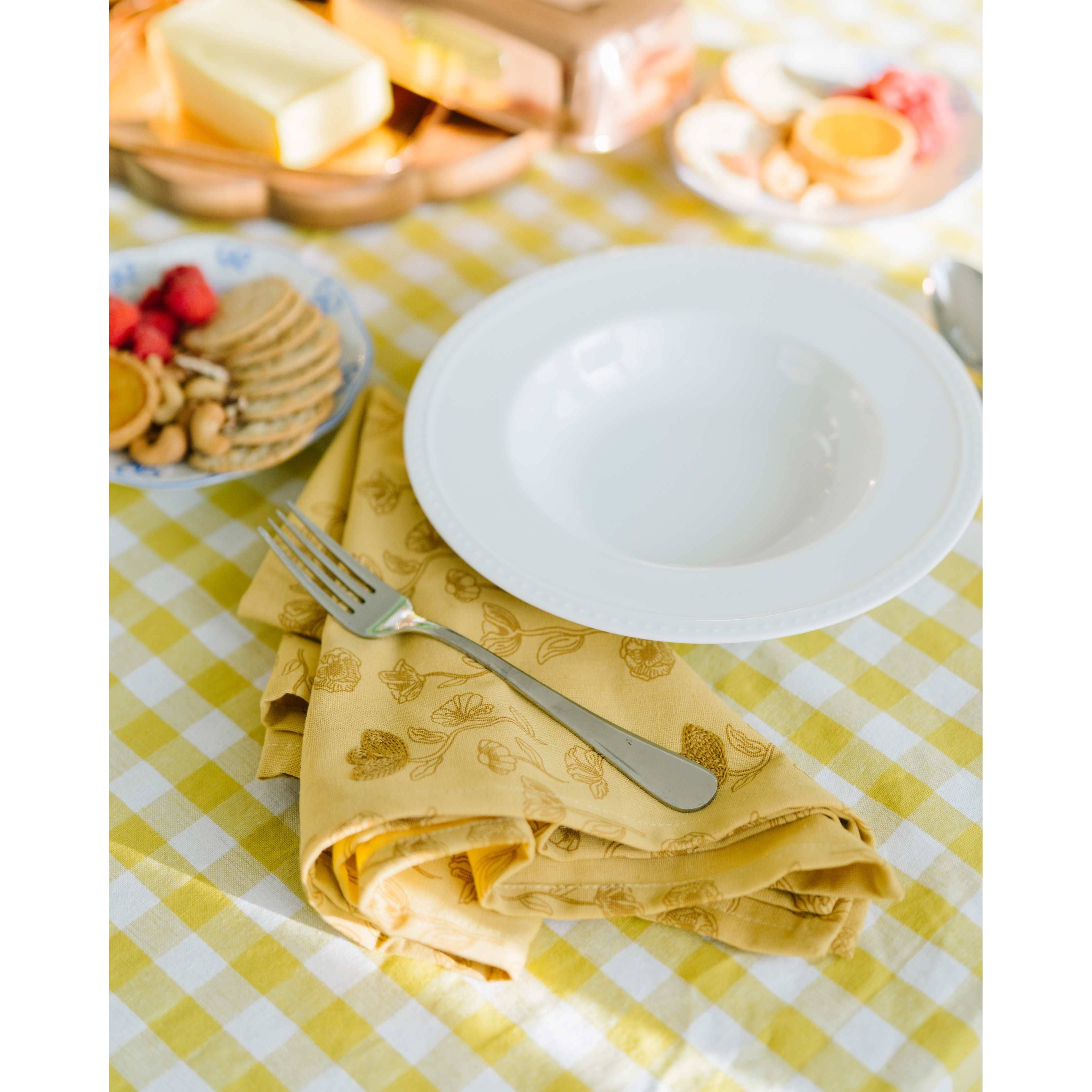 Yellow Poppy Embroidered Tea Towel