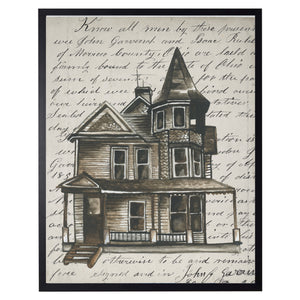 Watercolor Haunted House on Vintage Writing