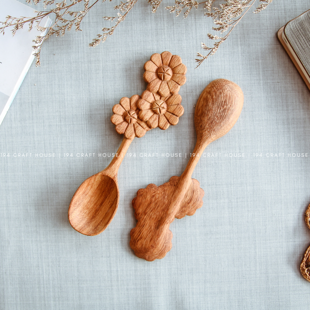 Hand-carved Wooden Spoon w/Flower-Shaped Handle