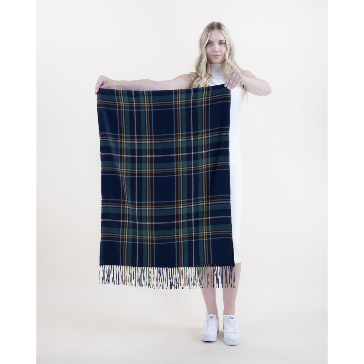 Modern Highland Plaid Scarf w/Fringe | Navy