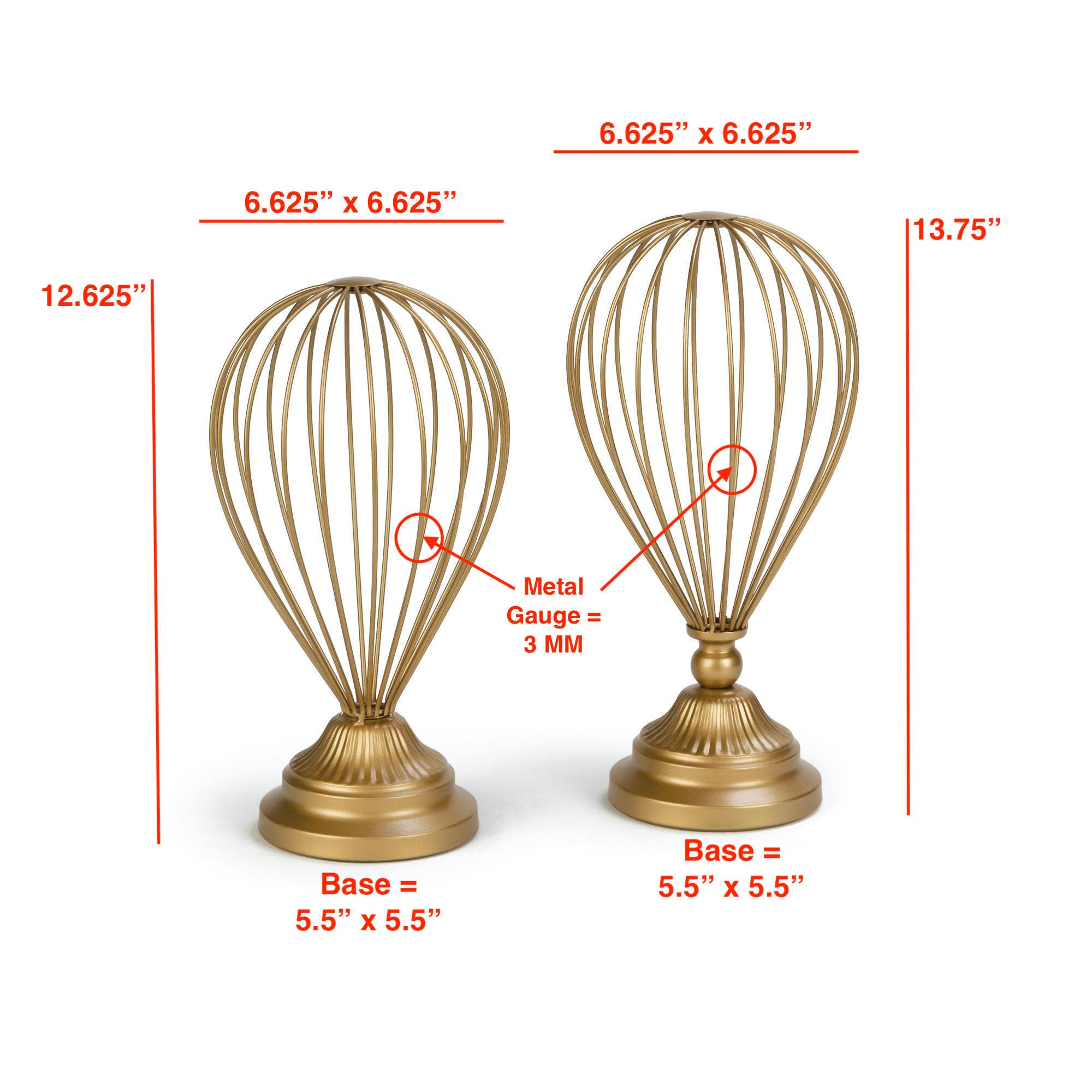 S/2 Balloon Wire Hat Stands | Gold
