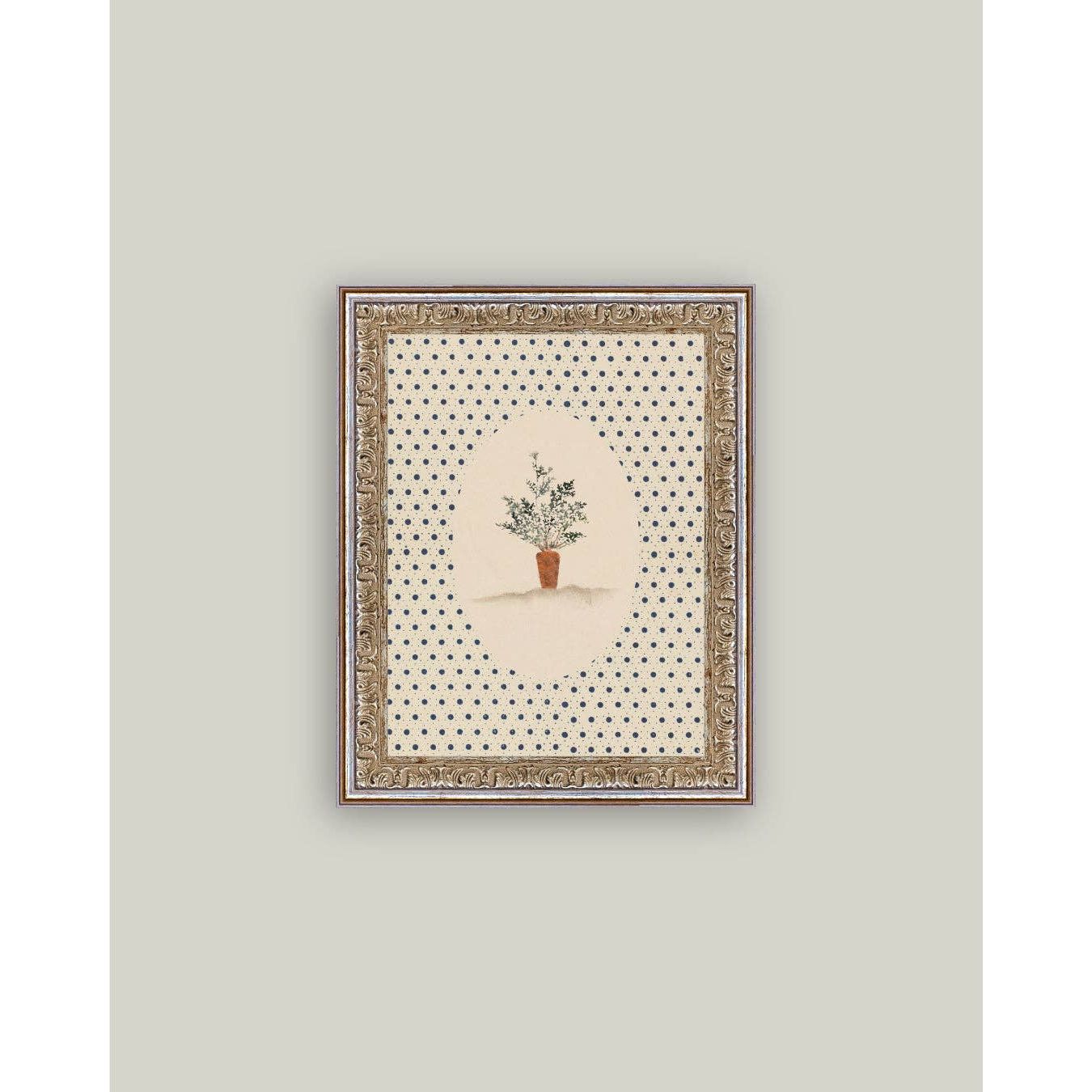 Framed Antique Art | Carrots on Dots - 5x7