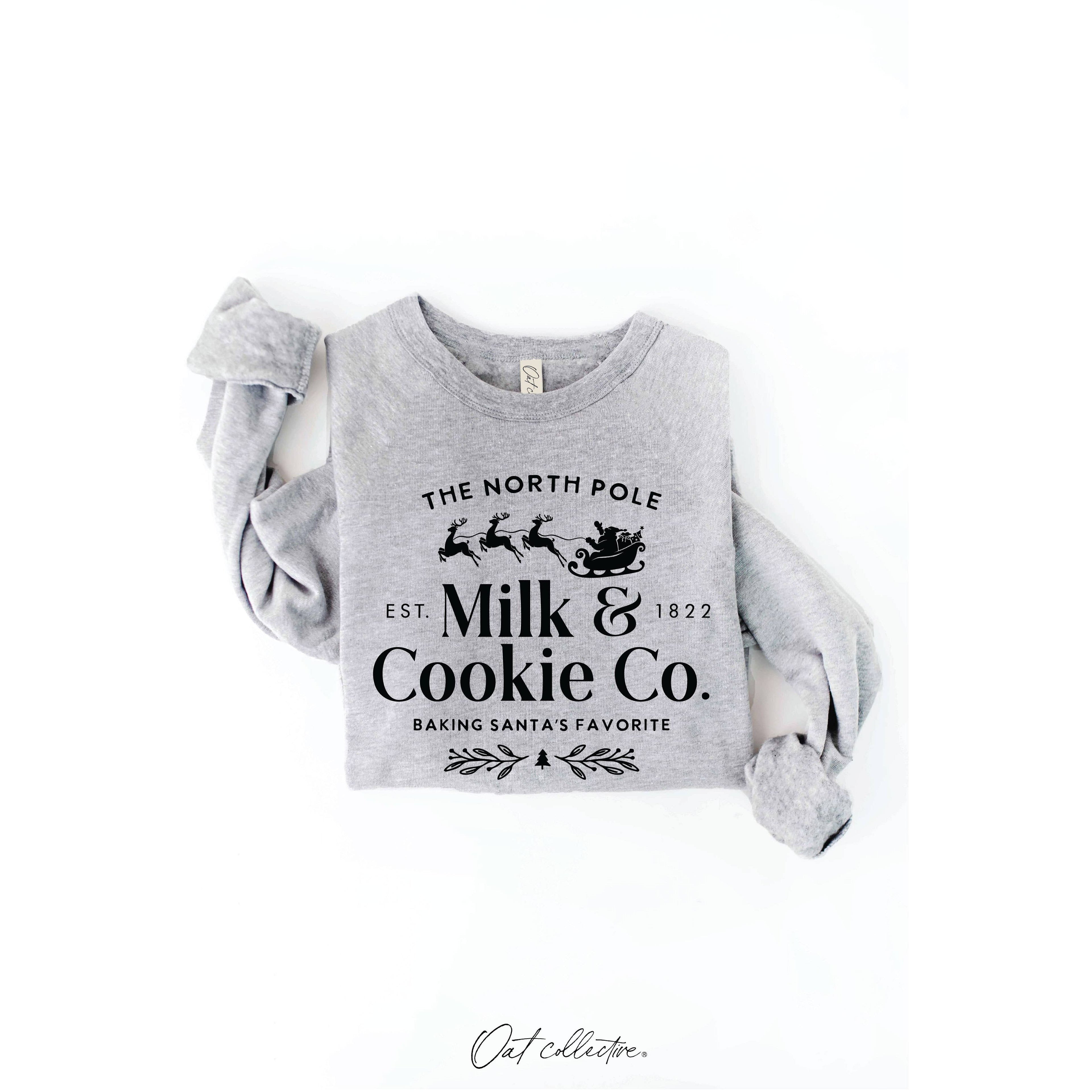 The North Pole Milk & Cookie Graphic Sweatshirt | Heather Green