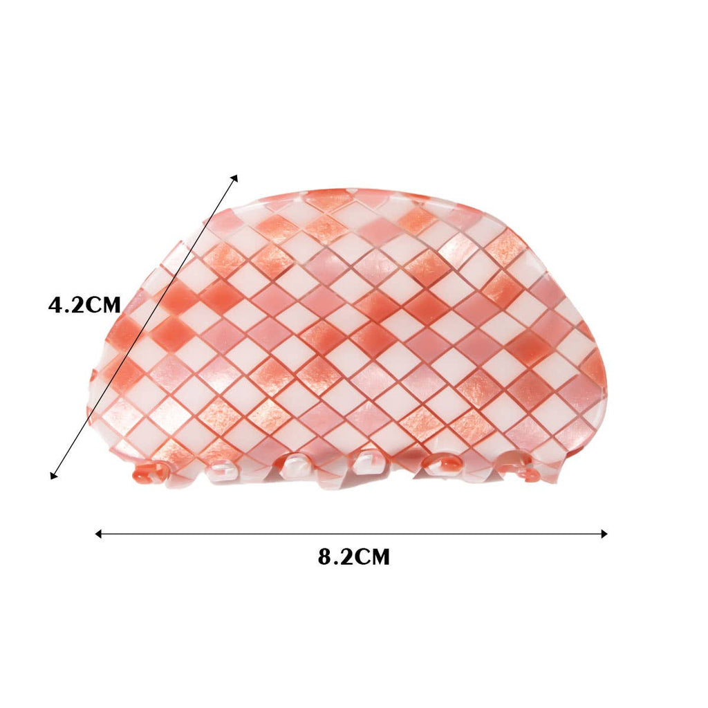 ACCITY - Checkerboard Acrylic Hair Claw Clip Half Round _CWAHA0326: Orange / (OS) 3