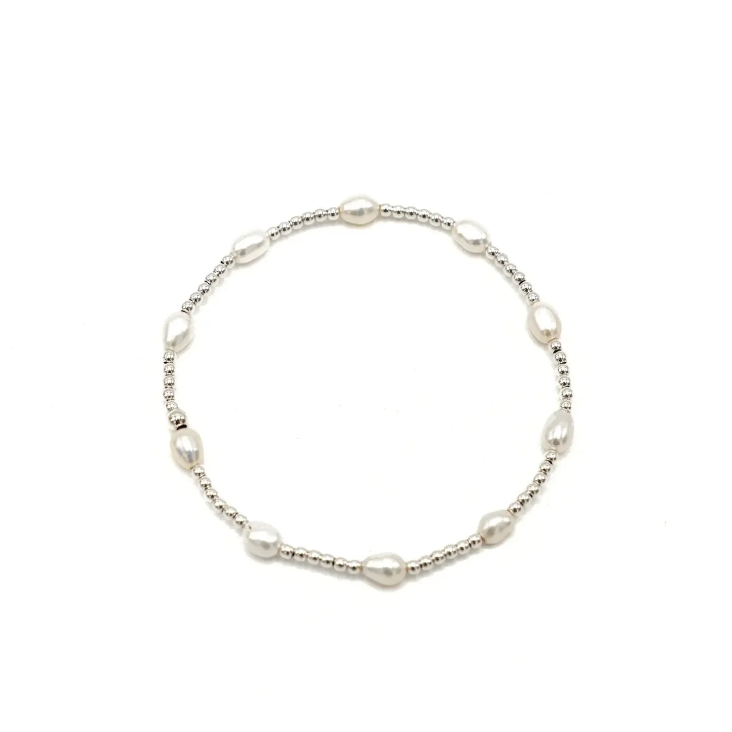 Petite Patterned Rice Pearl Bracelet with Sterling Silver Beads