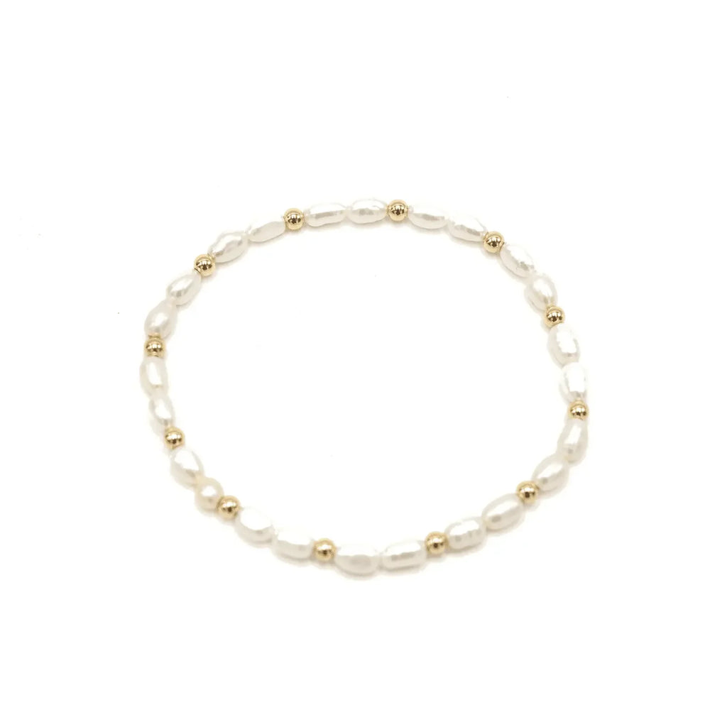 Rice Pearl Bracelet w/3mm 14K Gold-Filled Beads