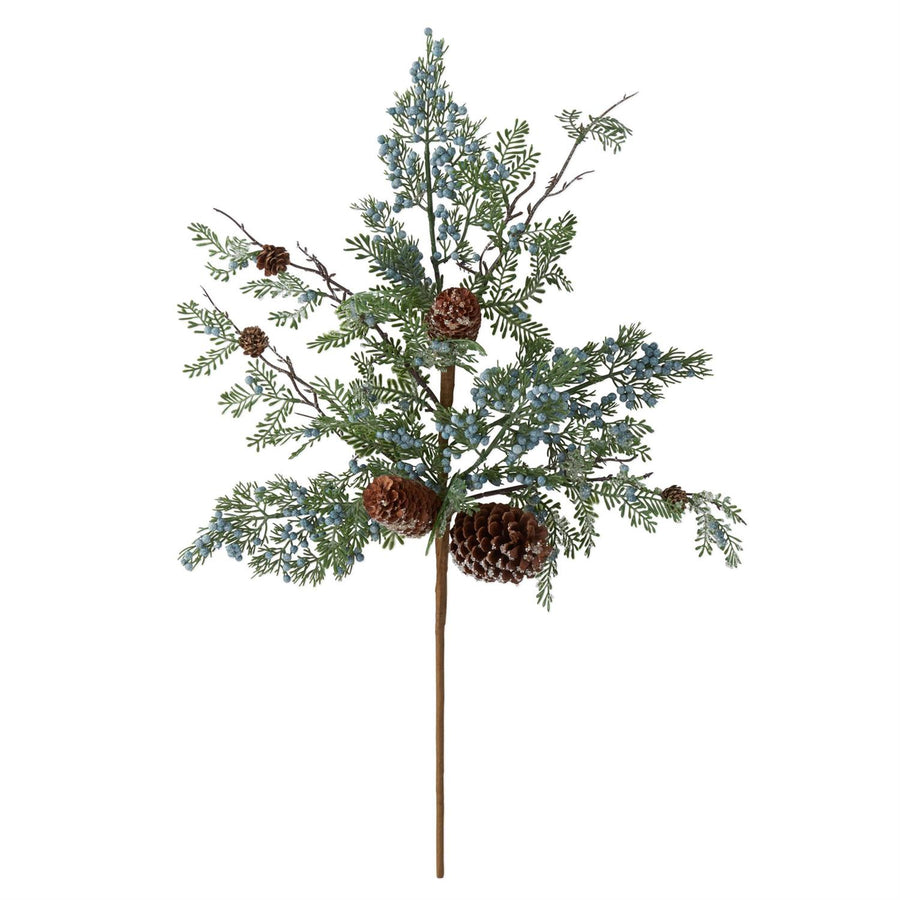 Mixed Greens Stem w/Glittered Pinecones & Blue Berries