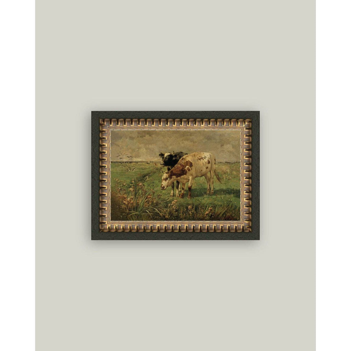 Black &  Brown Cows Framed Antique Art | 7 x 5