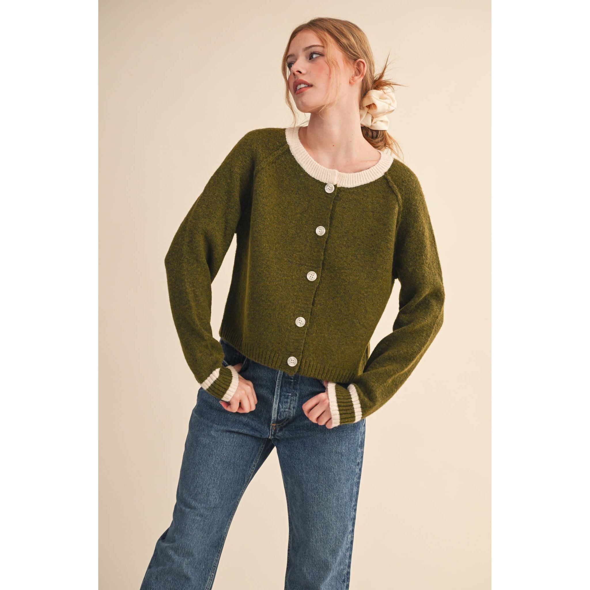 &MERCI - TWO TONE SWEATER CARDIGAN MSW11246: CHOCOLATE BROWN / M