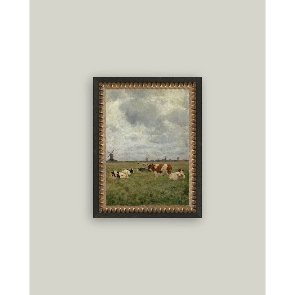 Cattle on the Pasture Framed Antique Art | 12x16