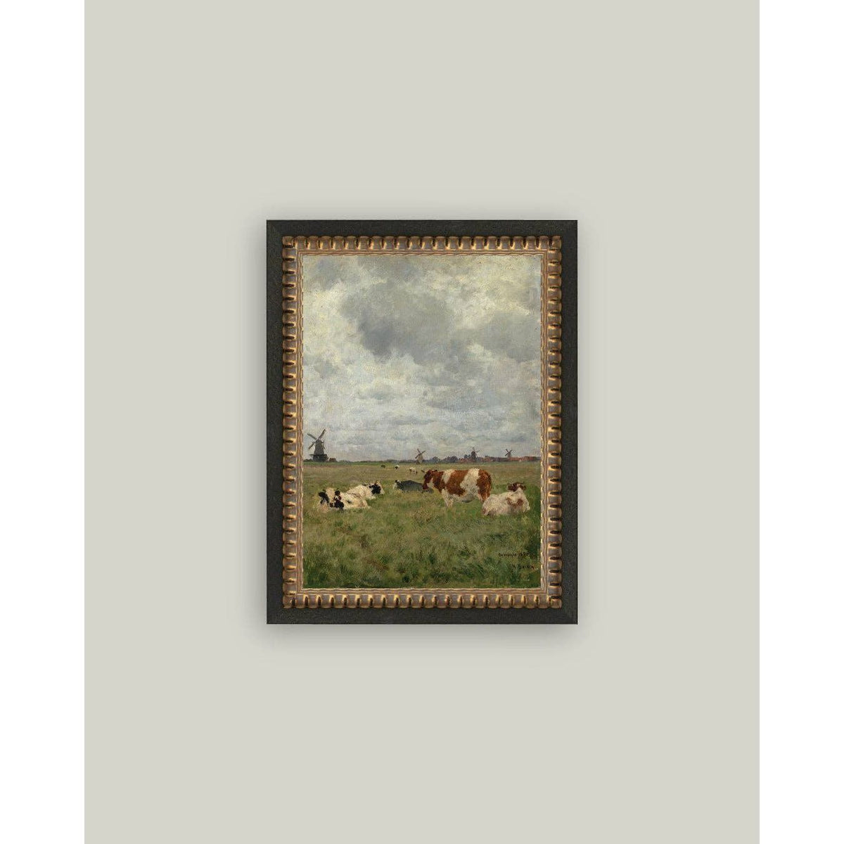 Cattle on the Pasture Framed Antique Art | 12x16