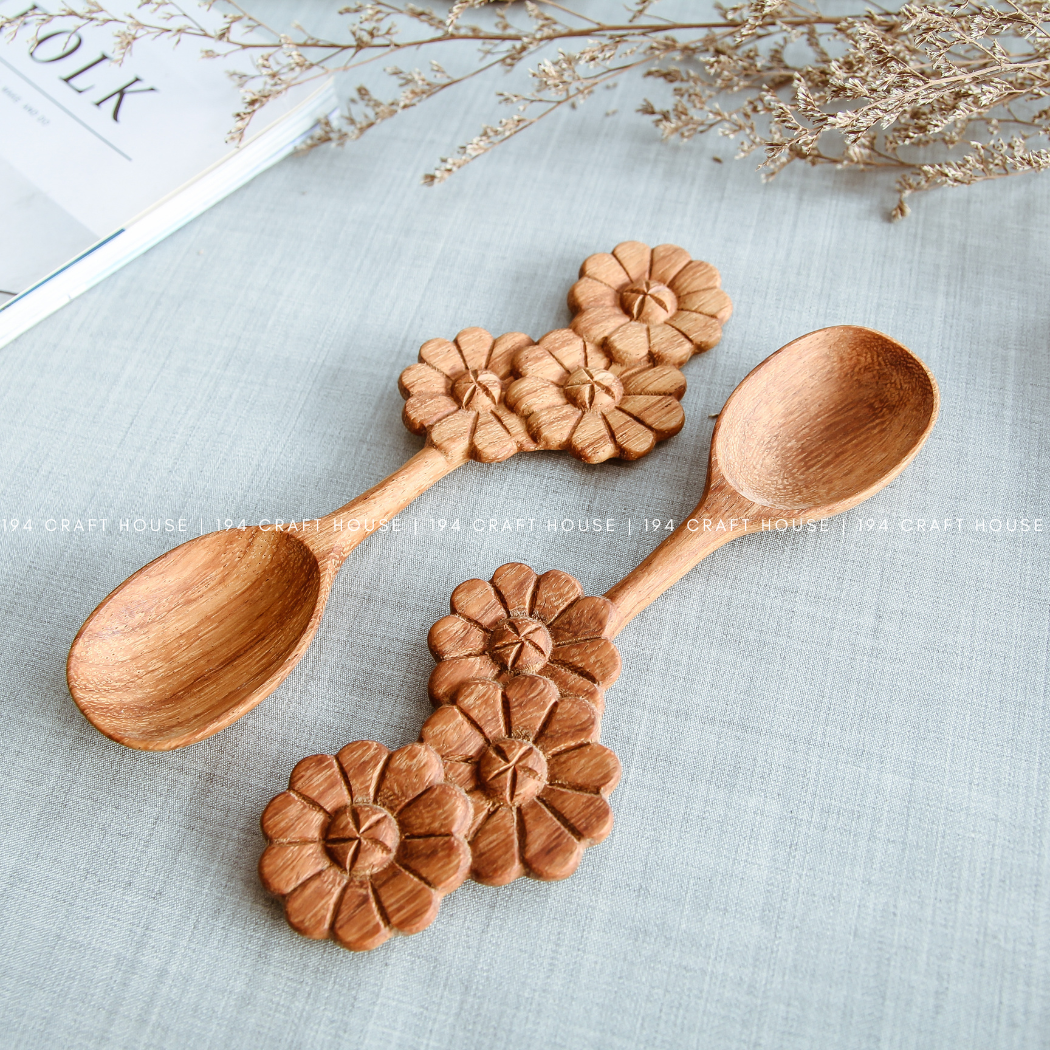 Hand-carved Wooden Spoon w/Flower-Shaped Handle
