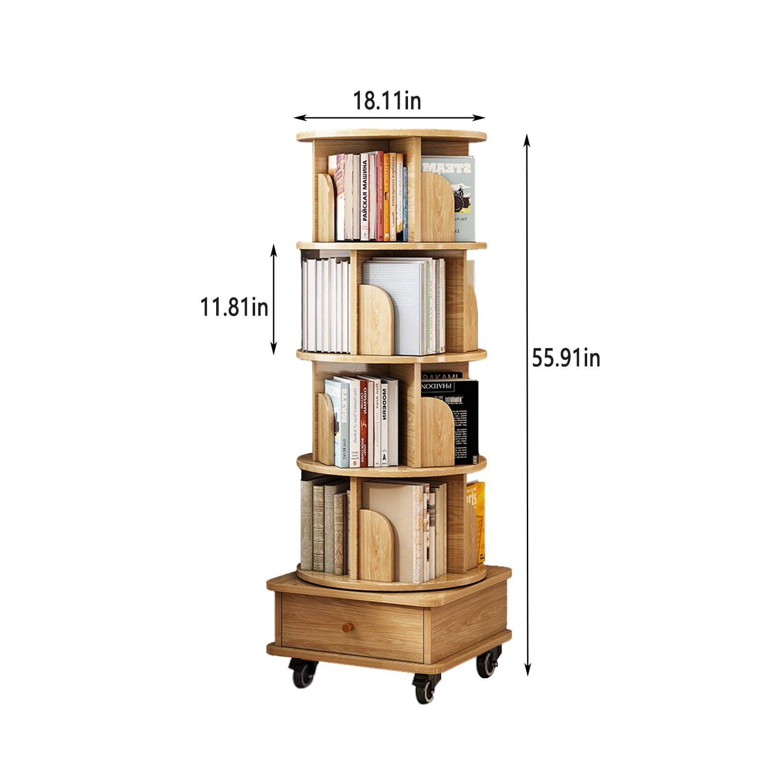 Rotating Bookshelf w/Drawer | 6 Tier