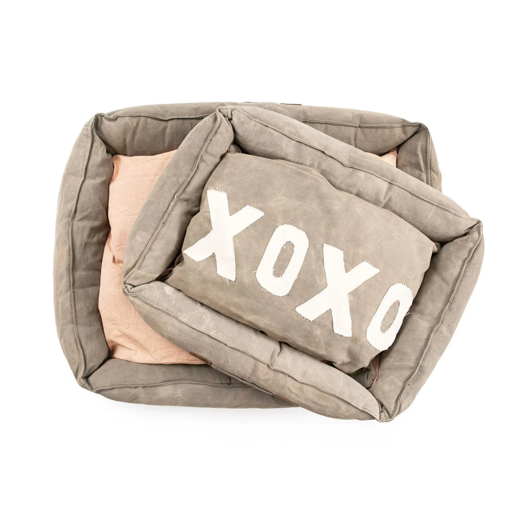 Washed Canvas Dog Bed w/XOXO Pillow - Medium