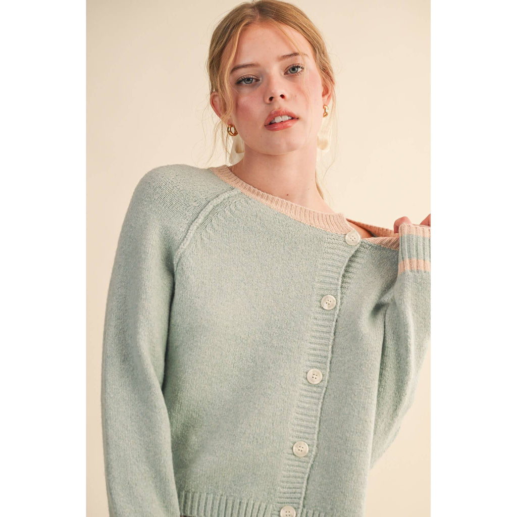 &MERCI - TWO TONE SWEATER CARDIGAN MSW11246: CHOCOLATE BROWN / L