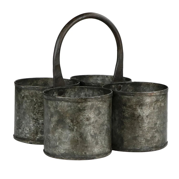 Vintage Galvanized Four-Pot Garden Caddy