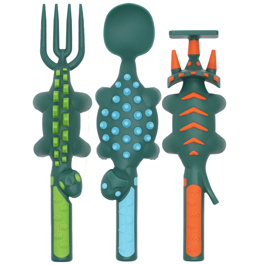 Constructive Eating - Set of 3 Dino Utensils: Green