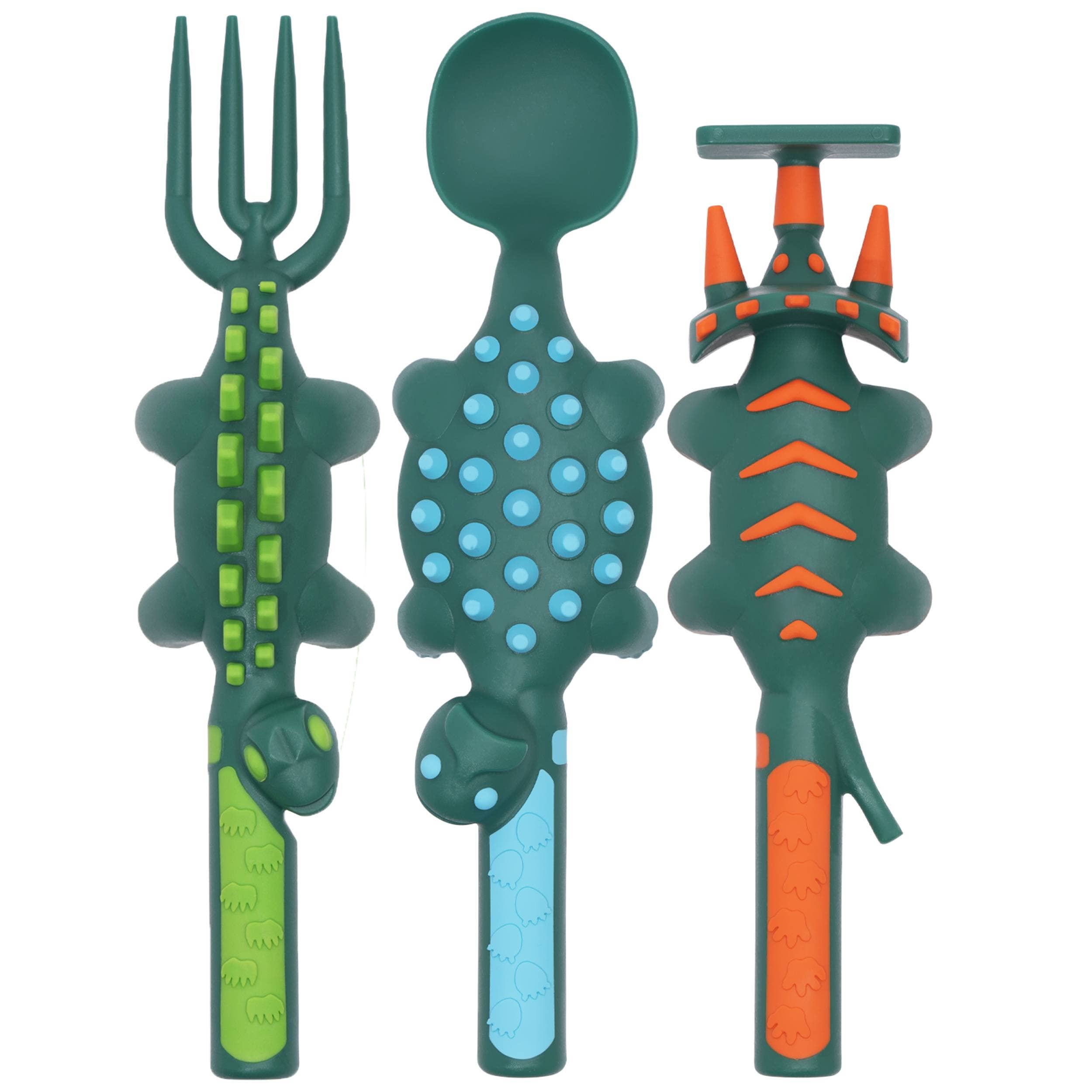 Constructive Eating - Set of 3 Dino Utensils: Green