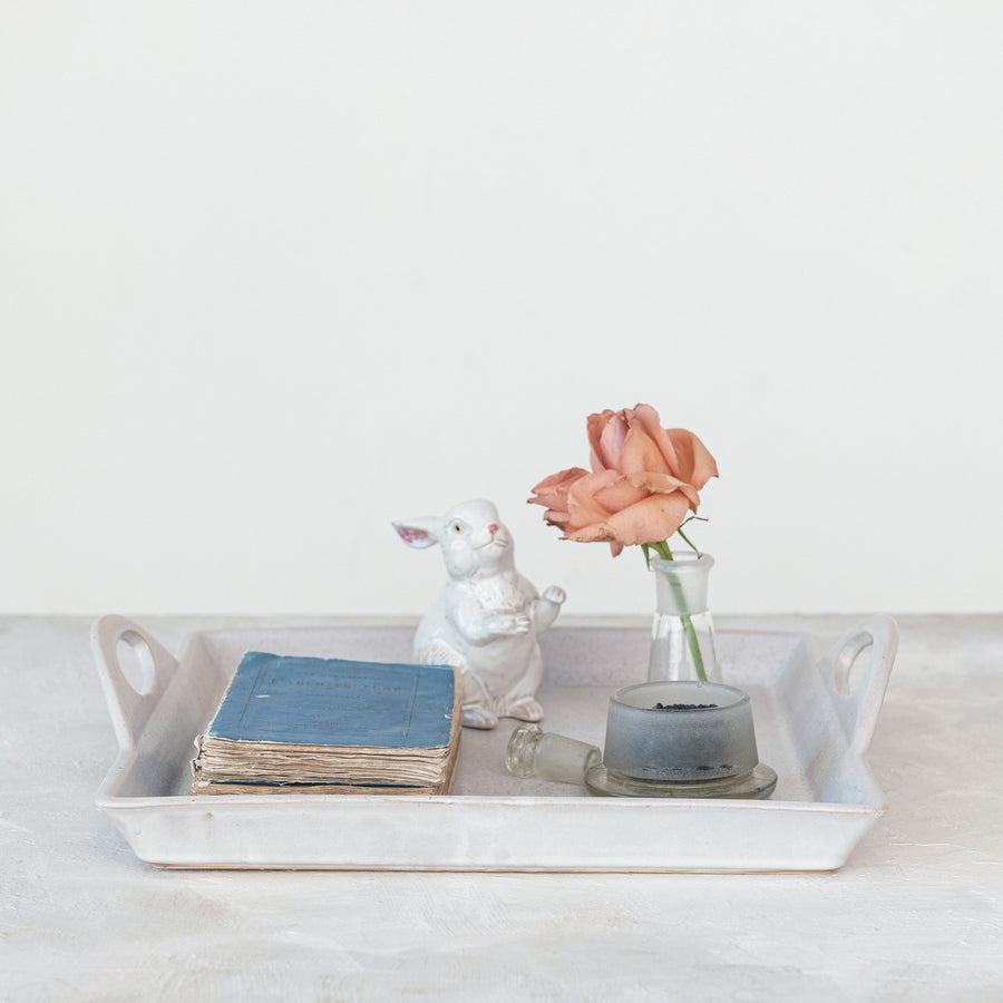 Stoneware Tray w/Handles |Antique White