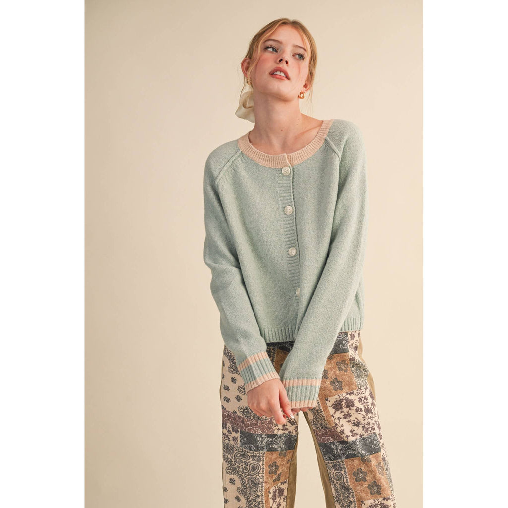 &MERCI - TWO TONE SWEATER CARDIGAN MSW11246: CHOCOLATE BROWN / M