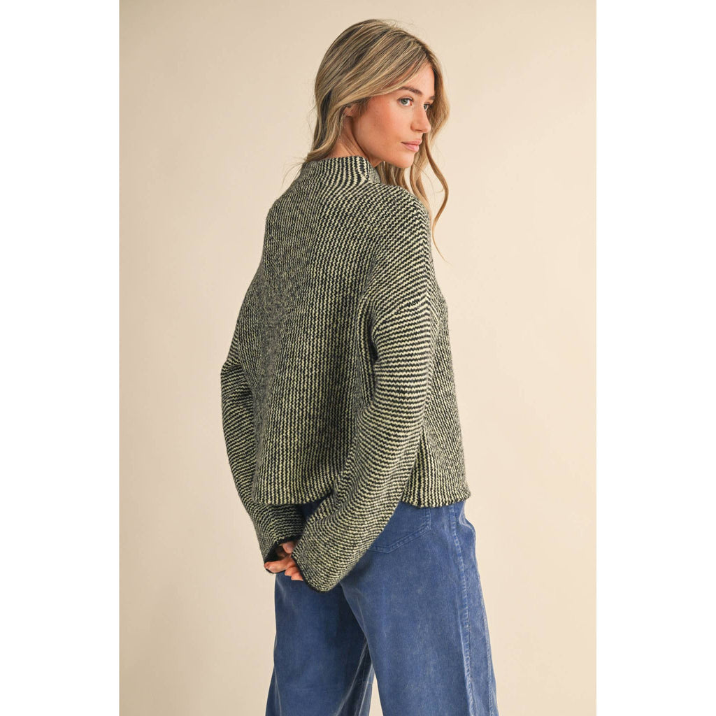 &MERCI - STRIPED SWEATER CARDIGAN WITH COLORFUL BUTTONS MSW11250: IVORY RED / M