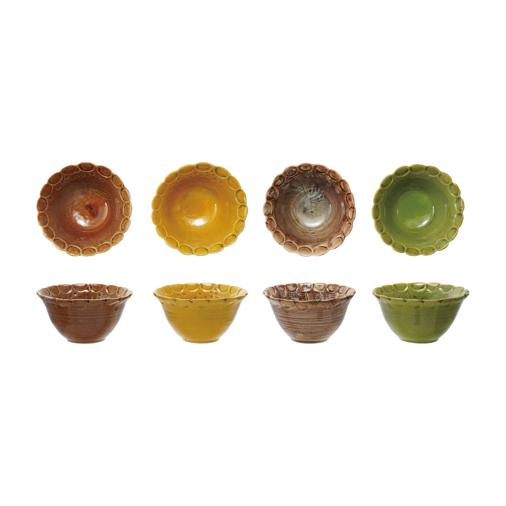 Debossed Botanical Stoneware Bowl