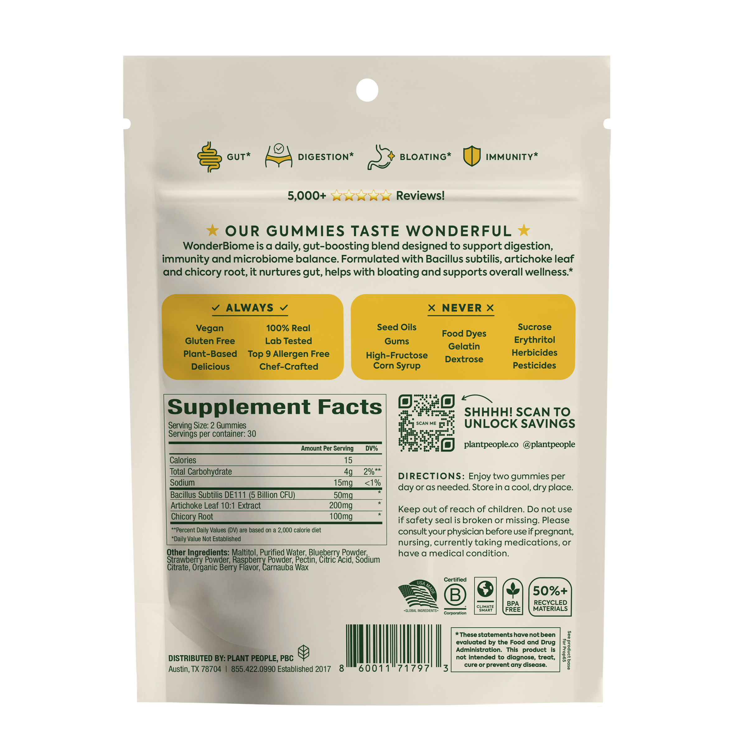 Plant People - WonderBiome 2-1 Pre and Probiotic Gummies