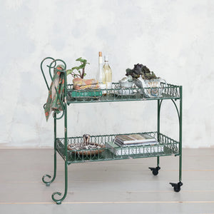 2-Tier Metal Bar Cart | Distressed Green