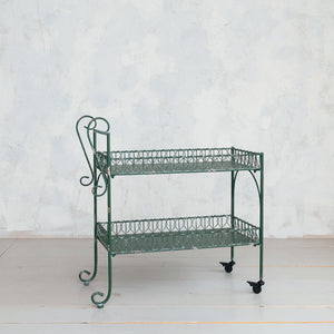 2-Tier Metal Bar Cart | Distressed Green