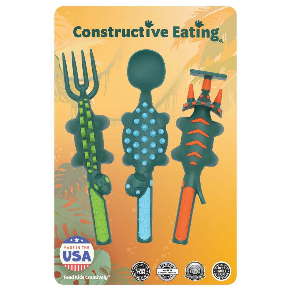 Constructive Eating - Set of 3 Dino Utensils: Green