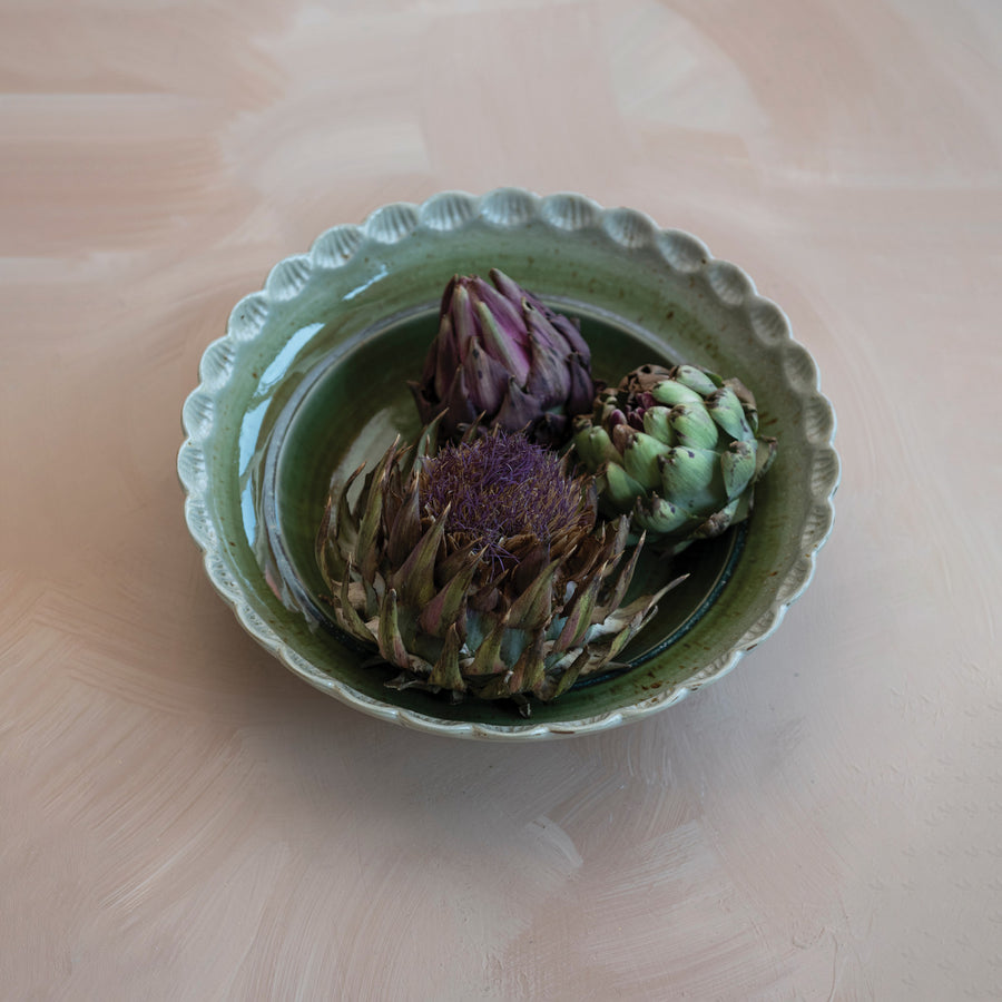 Stoneware Bowl w/Scalloped Edge | Green