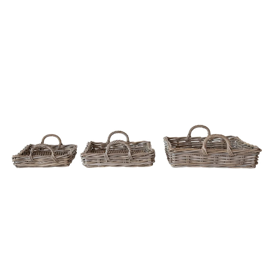 Decorative Woven Rattan Trays w/ Handles