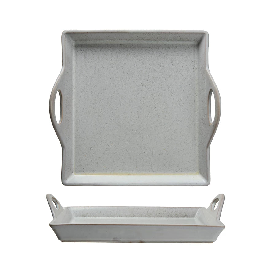 Stoneware Tray w/Handles |Antique White