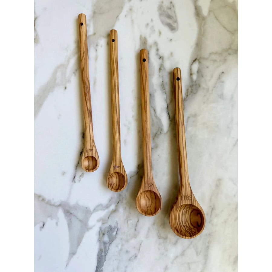 S/4 Handcrafted Olive Wood Long Handle Measuring Spoons