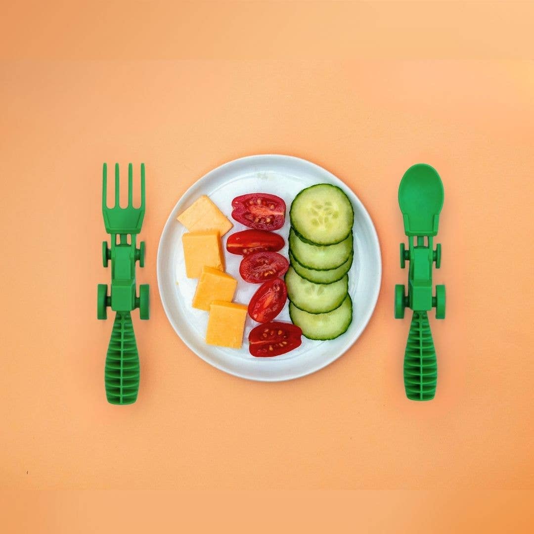 Constructive Eating - Set of 2 Tractor Utensils: Blue